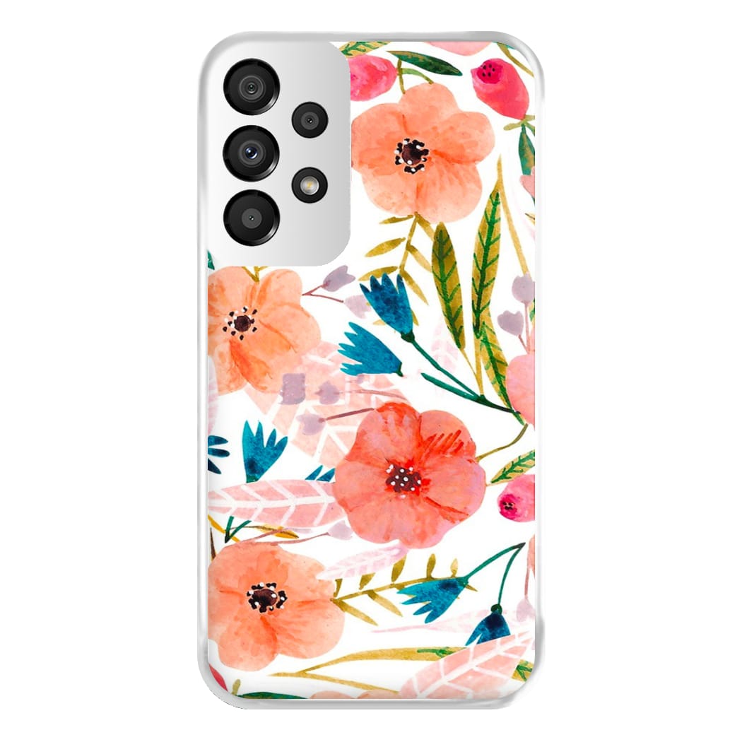 Peach Watercolour Floral Pattern Phone Case for Galaxy A33