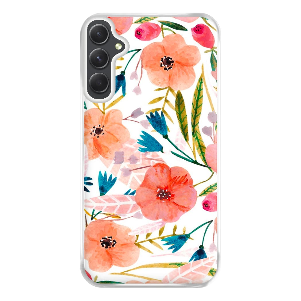 Peach Watercolour Floral Pattern Phone Case for Galaxy A34