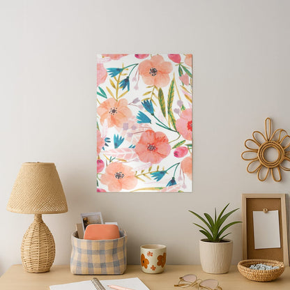 Peach Watercolour Floral Pattern Art Print
