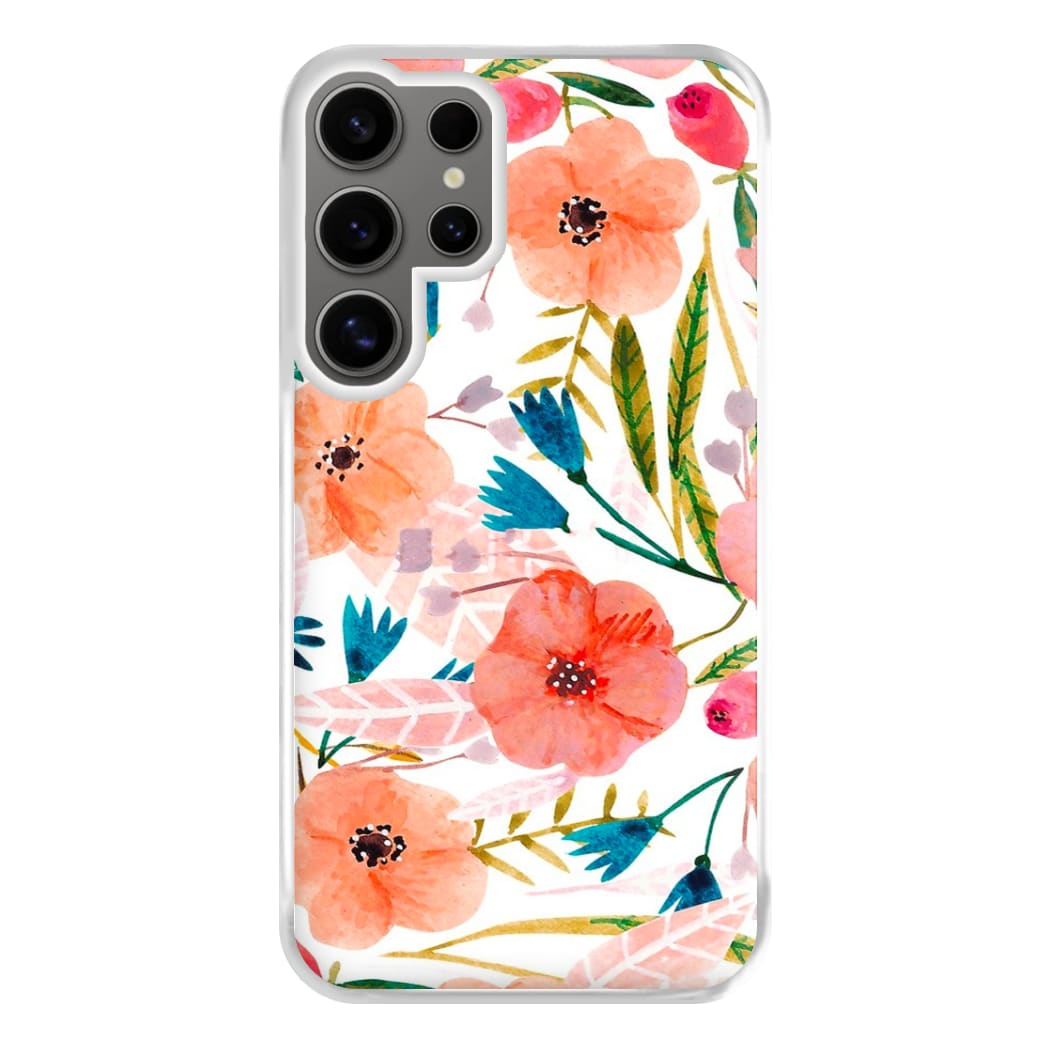 Peach Watercolour Floral Pattern Phone Case for Galaxy S24 Ultra