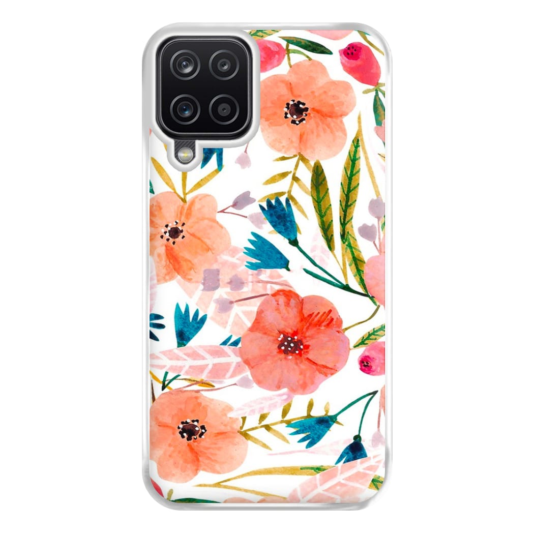 Peach Watercolour Floral Pattern Phone Case for Galaxy A12