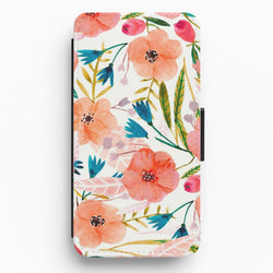 Peach Watercolour Floral Pattern Flip Wallet Phone Case