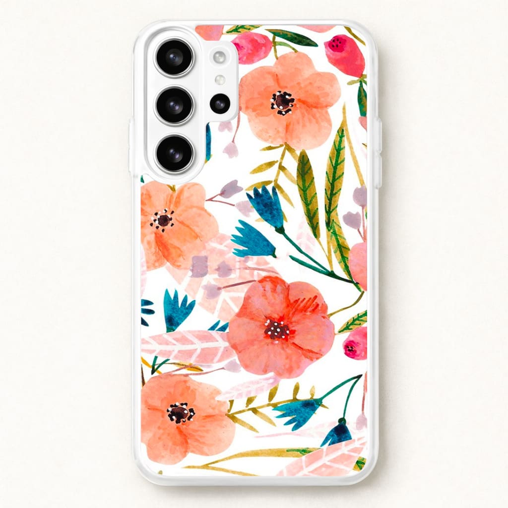 Peach Watercolour Floral Pattern Phone Case for Galaxy S26 Ultra