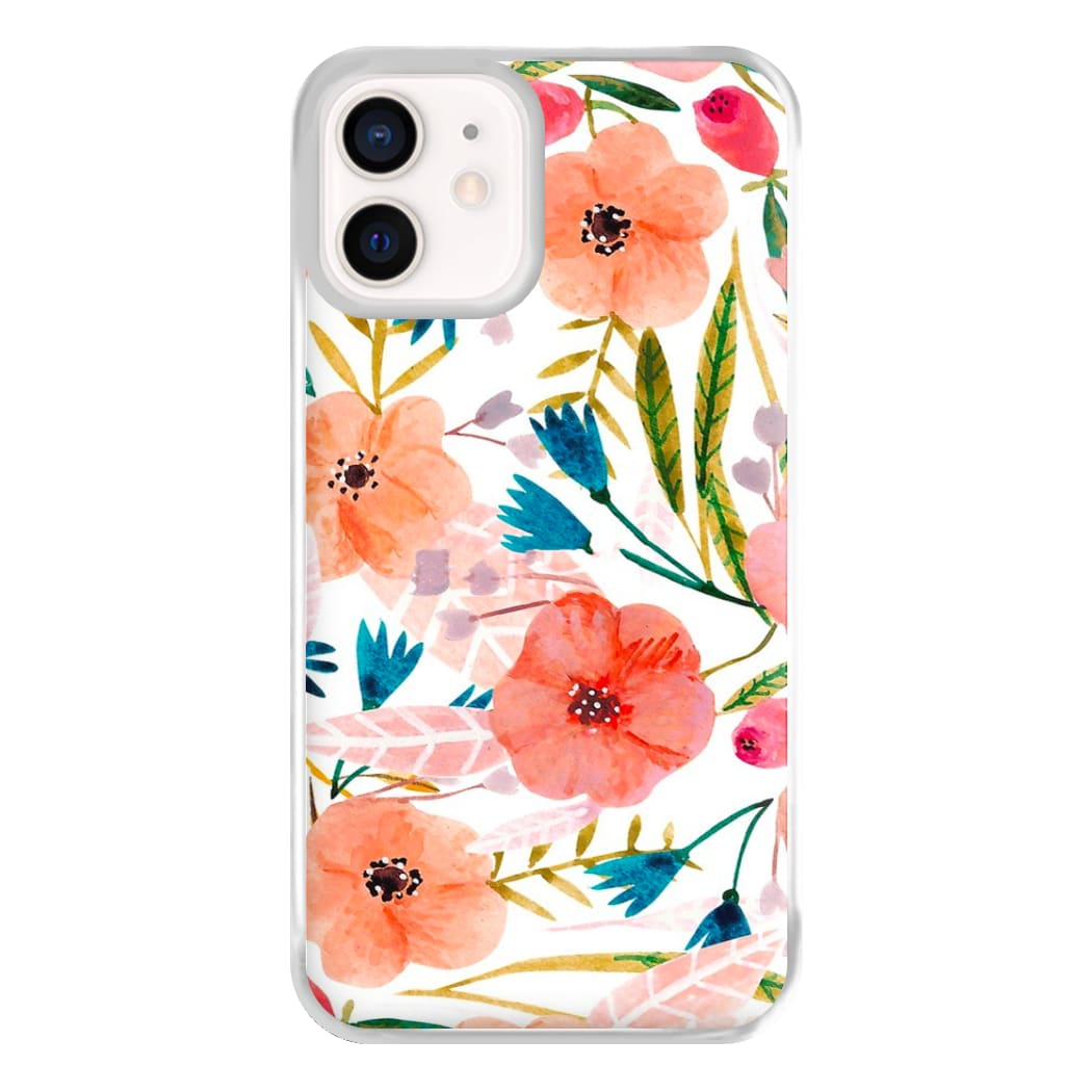 Peach Watercolour Floral Pattern Phone Case for iPhone 12 Mini