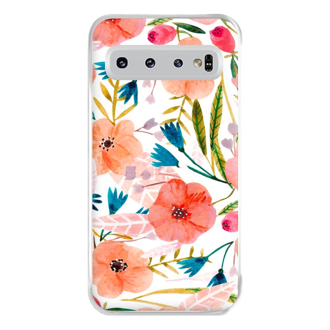 Peach Watercolour Floral Pattern Phone Case for Galaxy S10 Plus