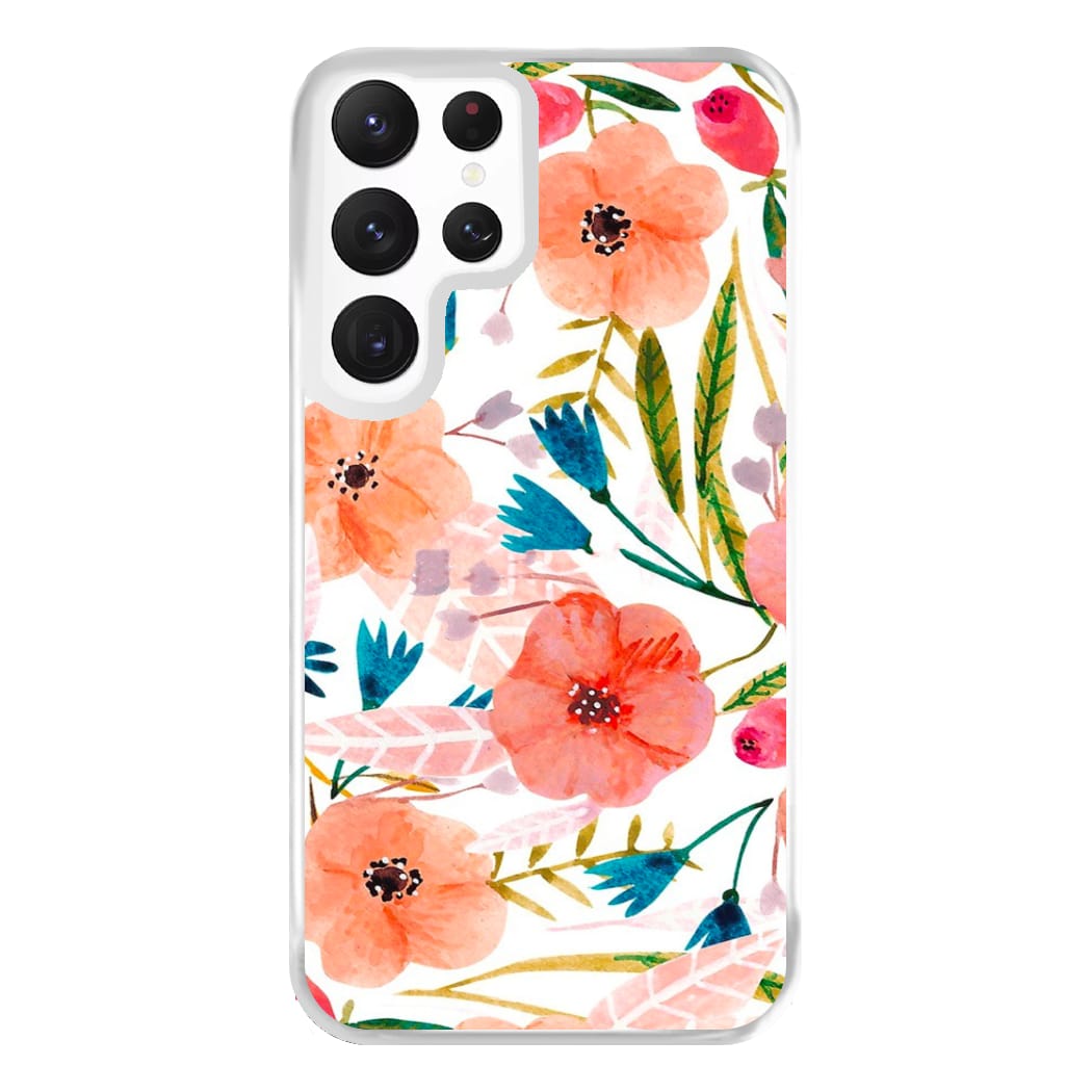 Peach Watercolour Floral Pattern Phone Case for Galaxy S22 Ultra