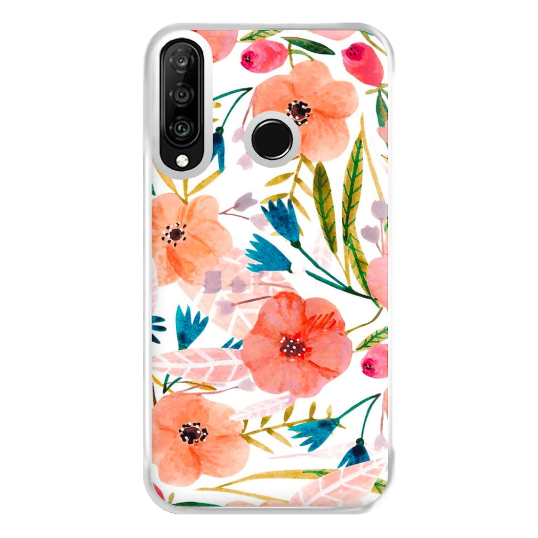 Peach Watercolour Floral Pattern Phone Case for Huawei P30 Lite