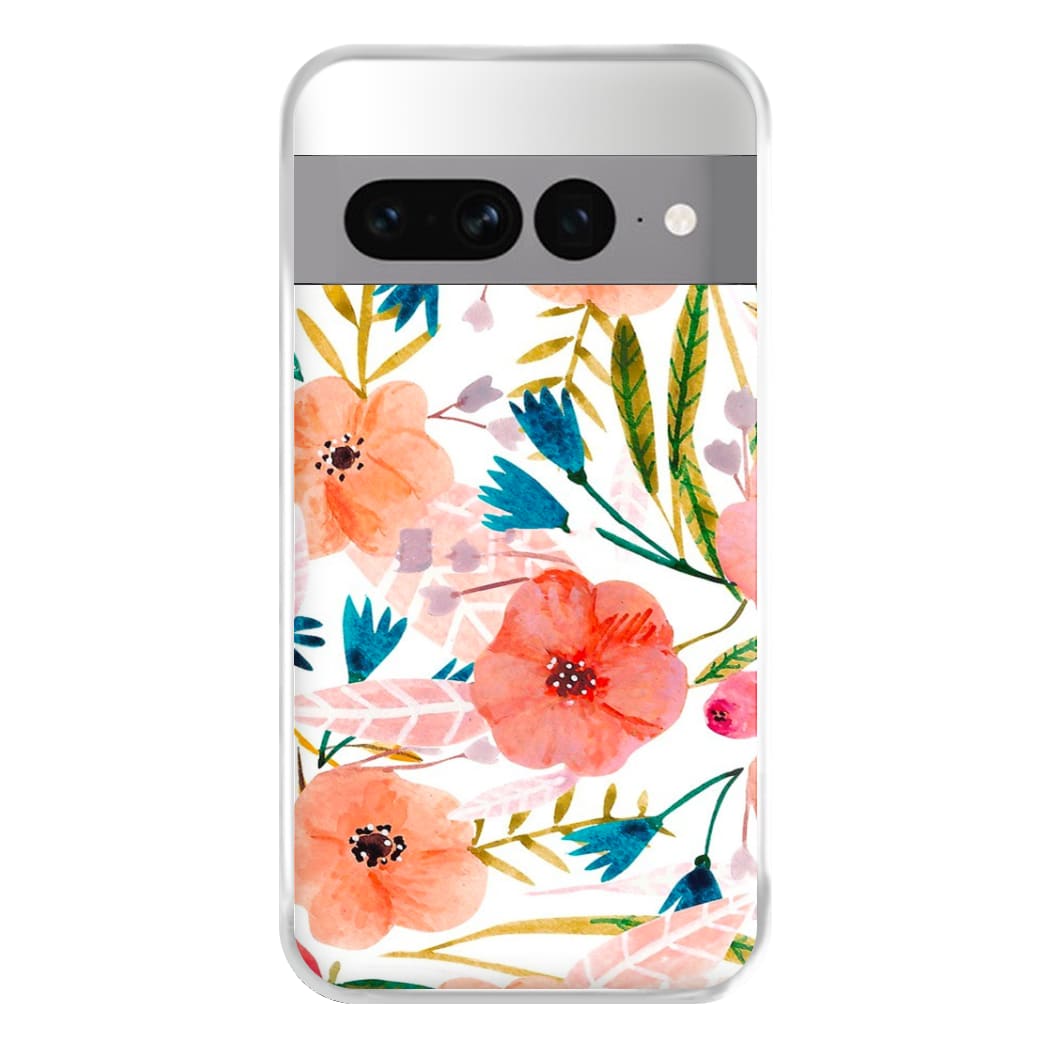 Peach Watercolour Floral Pattern Phone Case for Google Pixel 7 Pro