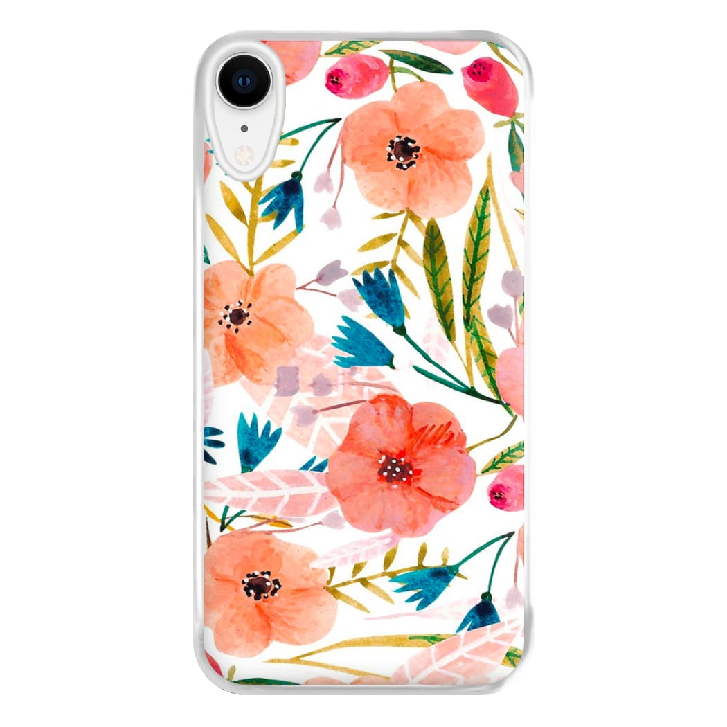 Peach Watercolour Floral Pattern Phone Case for iPhone XR