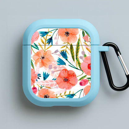 Peach Watercolour Floral Pattern Blue AirPods Case
