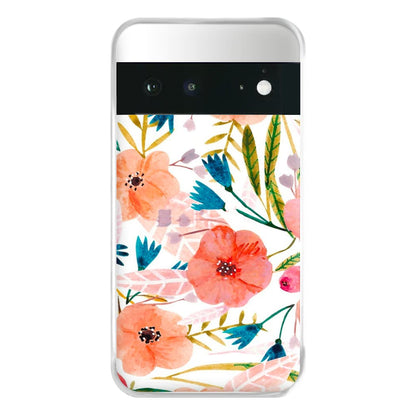 Peach Watercolour Floral Pattern Phone Case for Google Pixel 6a