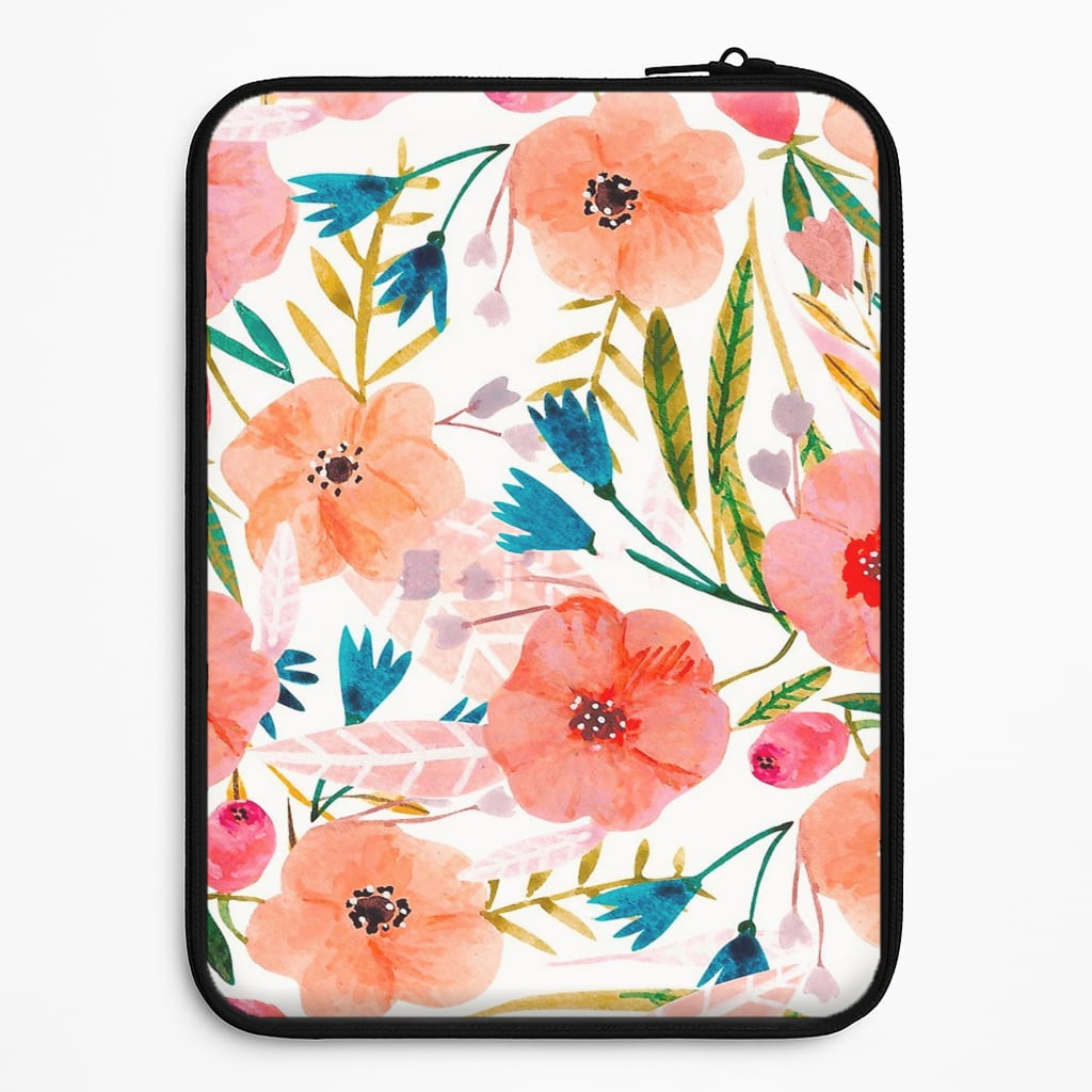 Peach Watercolour Floral Pattern Laptop Sleeve