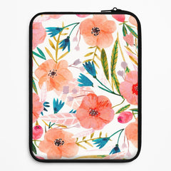 Peach Watercolour Floral Pattern Laptop Sleeve