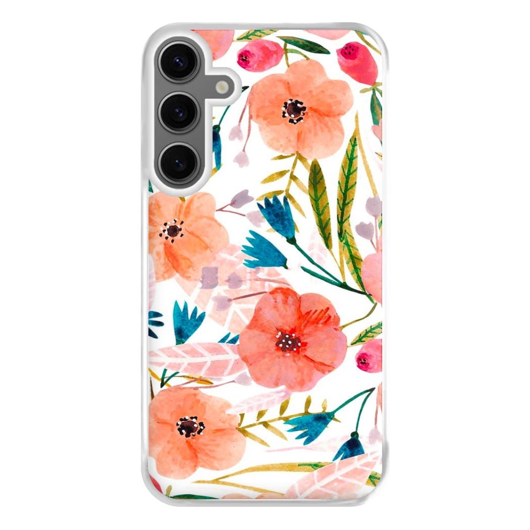 Peach Watercolour Floral Pattern Phone Case for Galaxy S24FE