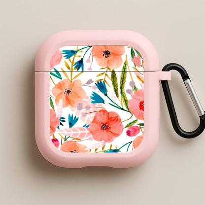 Peach Watercolour Floral Pattern Pink AirPods Case