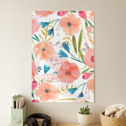 Peach Watercolour Floral Pattern Poster