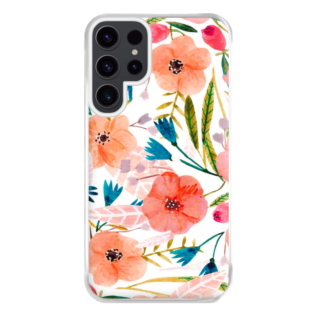 Peach Watercolour Floral Pattern Phone Case for Galaxy S23 Ultra