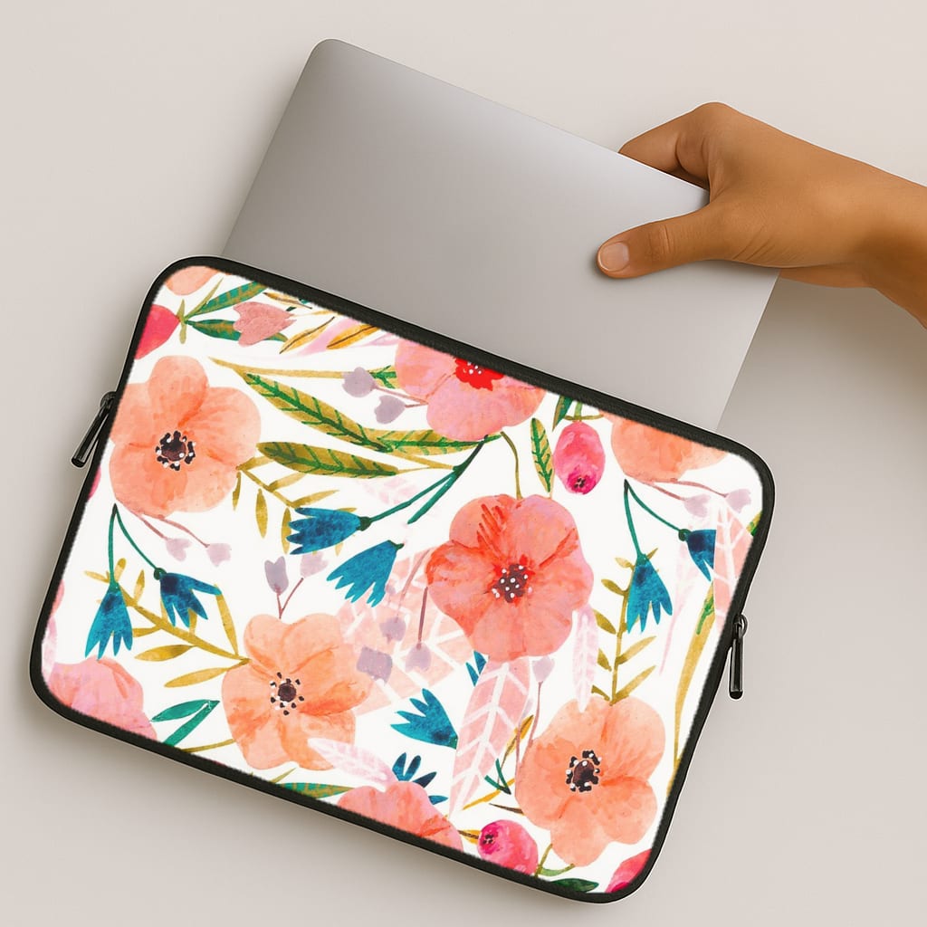 Peach Watercolour Floral Pattern MacBook Case