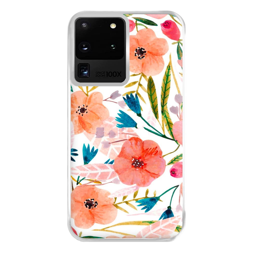 Peach Watercolour Floral Pattern Phone Case for Galaxy S20 Ultra