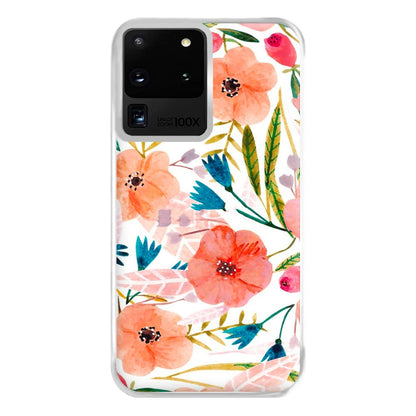 Peach Watercolour Floral Pattern Phone Case for Galaxy S20 Ultra