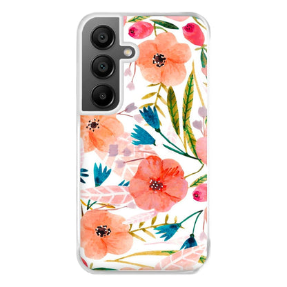 Peach Watercolour Floral Pattern Phone Case for Galaxy A55