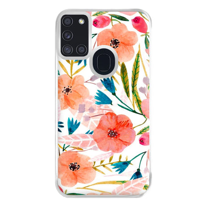 Peach Watercolour Floral Pattern Phone Case for Galaxy A21s