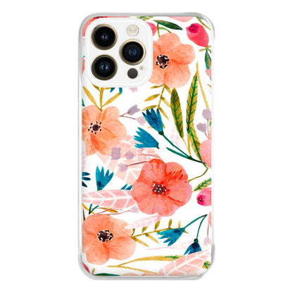 Peach Watercolour Floral Pattern Phone Case for iPhone 14 Pro Max