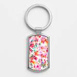 Spring Floral Pattern Silver Keyring