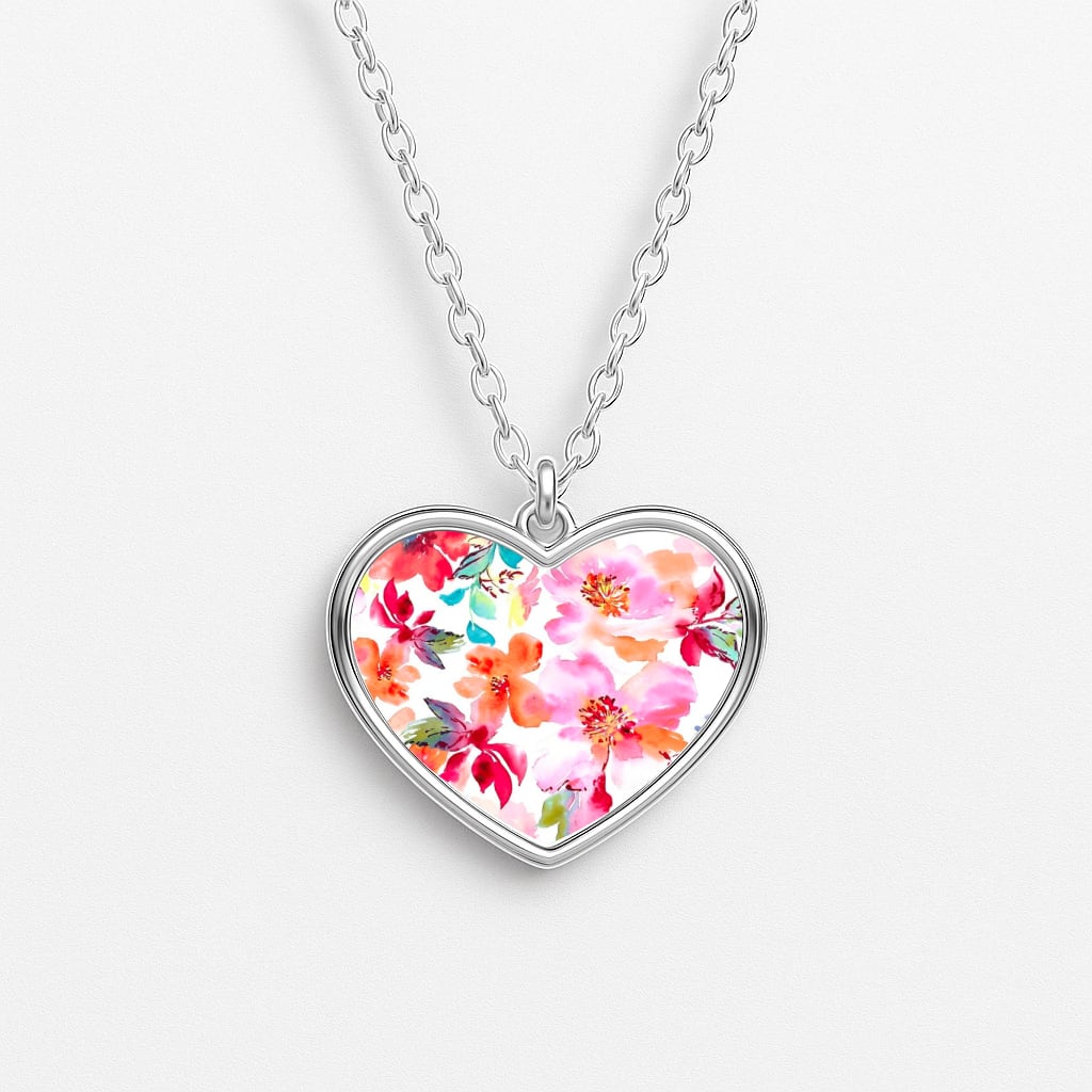 Spring Floral Pattern Heart Necklace
