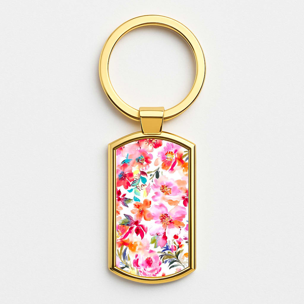 Spring Floral Pattern Gold Keyring