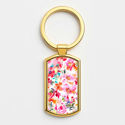 Spring Floral Pattern Gold Keyring