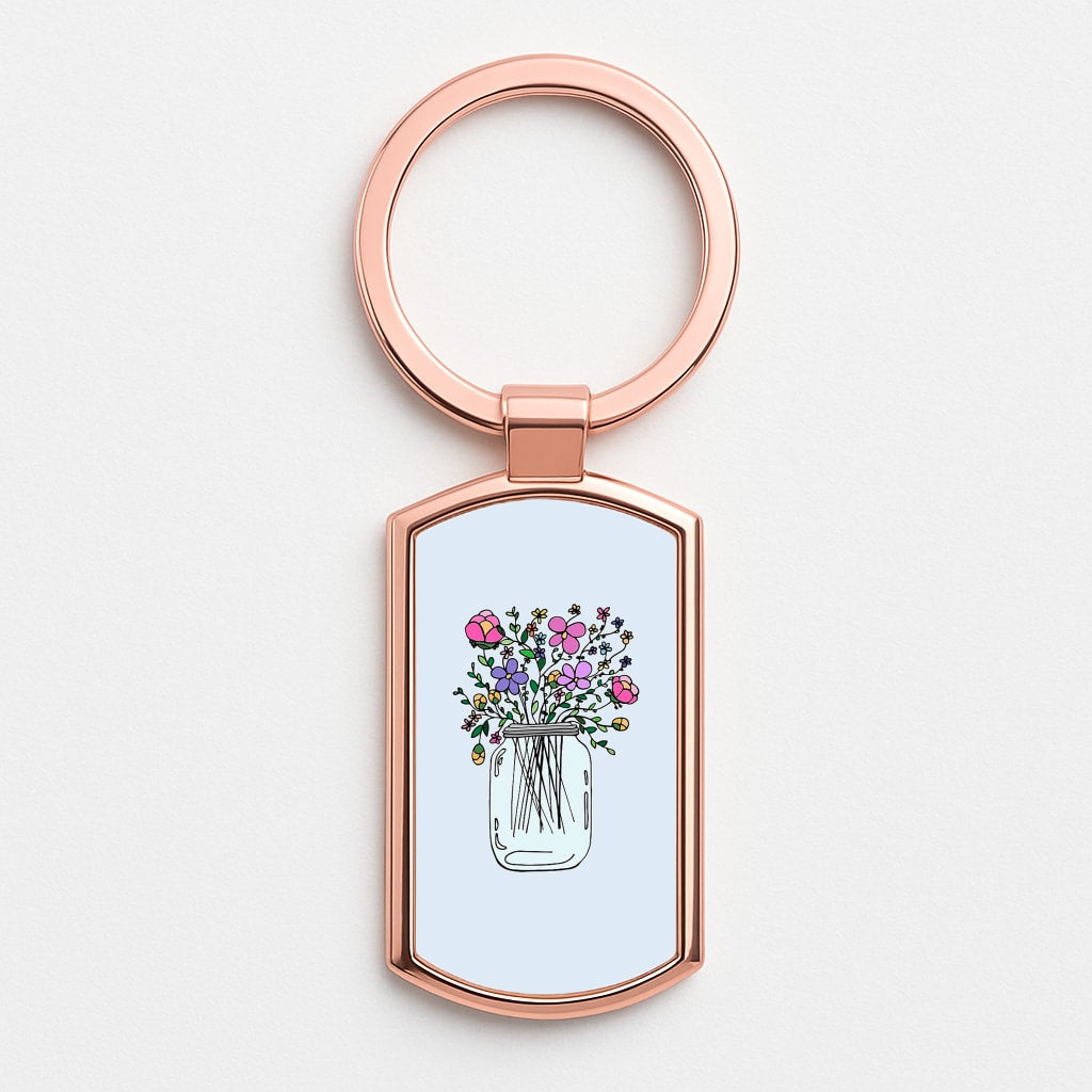 Cartoon Flower Jar Rose Gold Keyring
