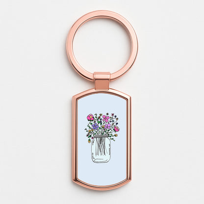 Cartoon Flower Jar Rose Gold Keyring