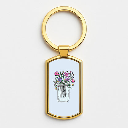 Cartoon Flower Jar Gold Keyring