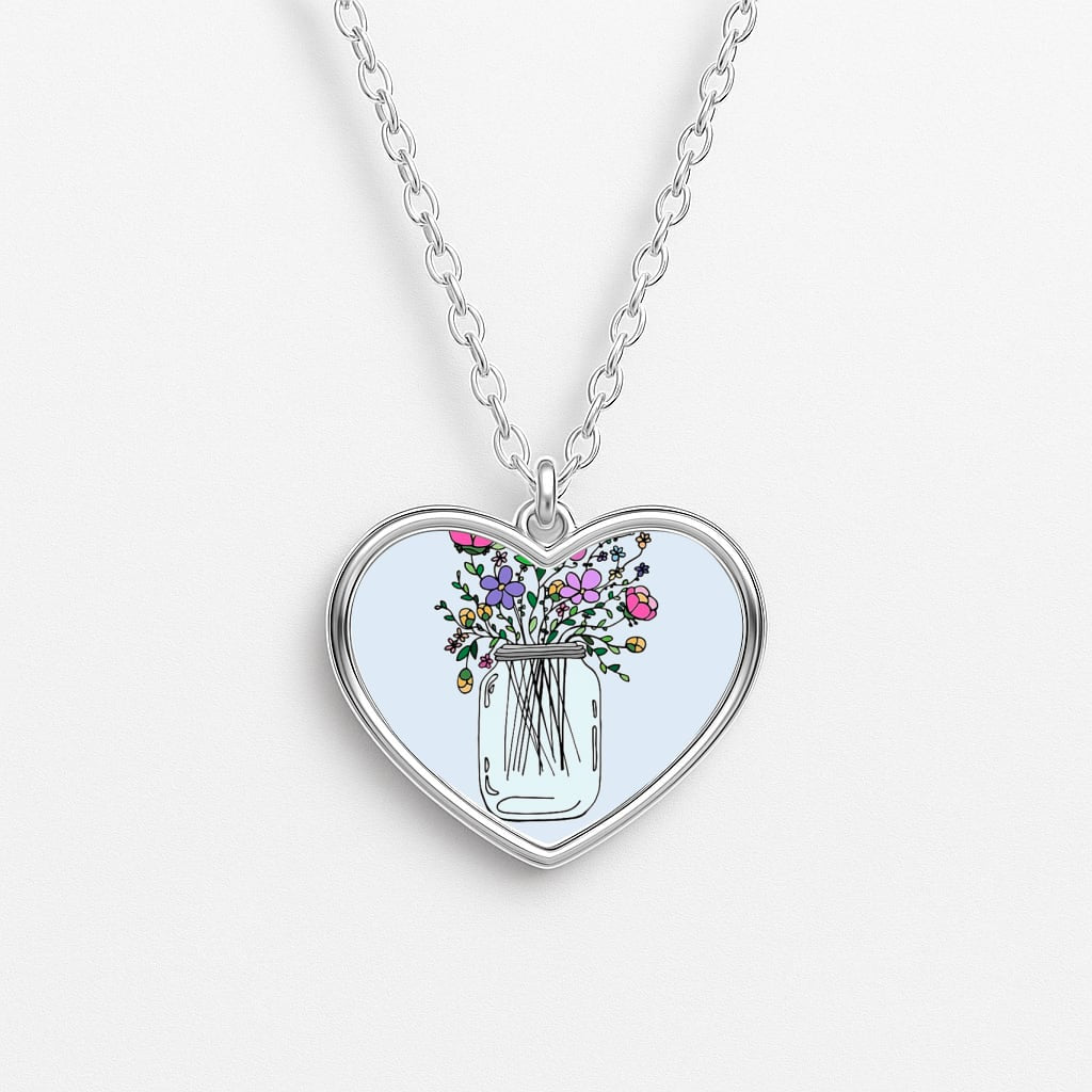 Cartoon Flower Jar Heart Necklace