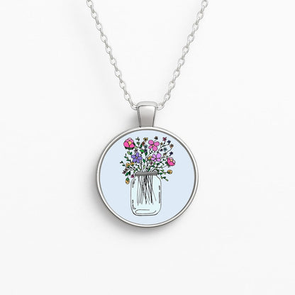 Cartoon Flower Jar Circle Necklace