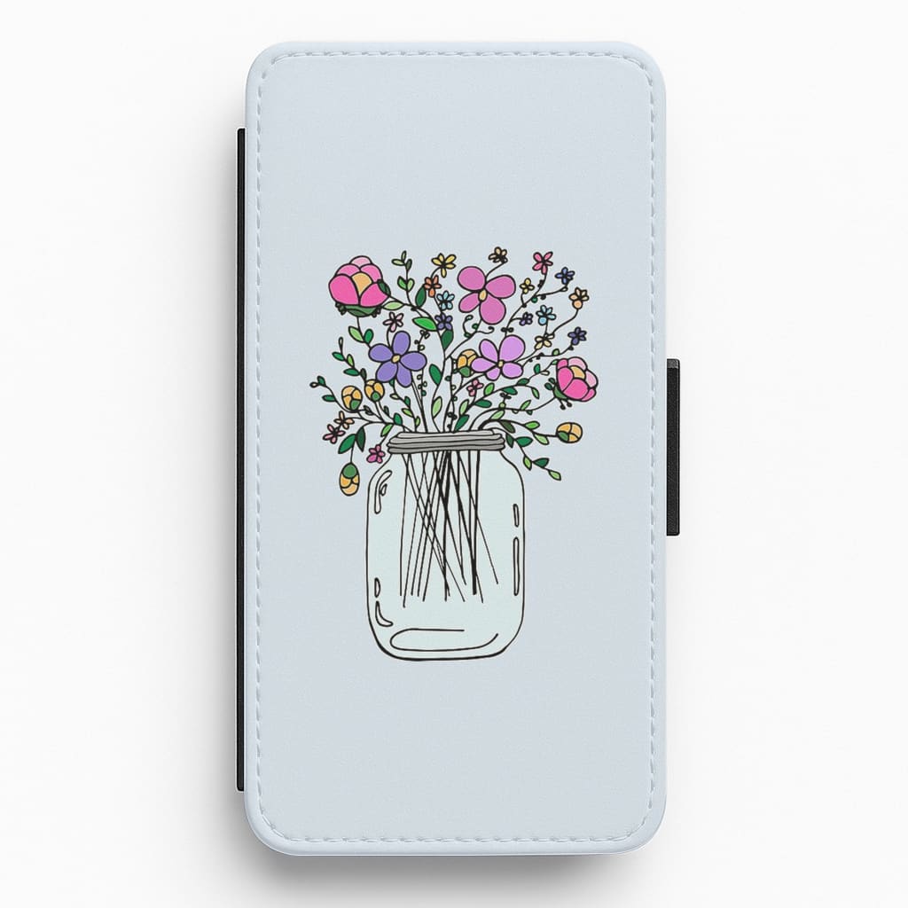 Cartoon Flower Jar Flip Wallet Phone Case