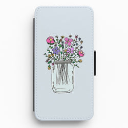 Cartoon Flower Jar Flip Wallet Phone Case