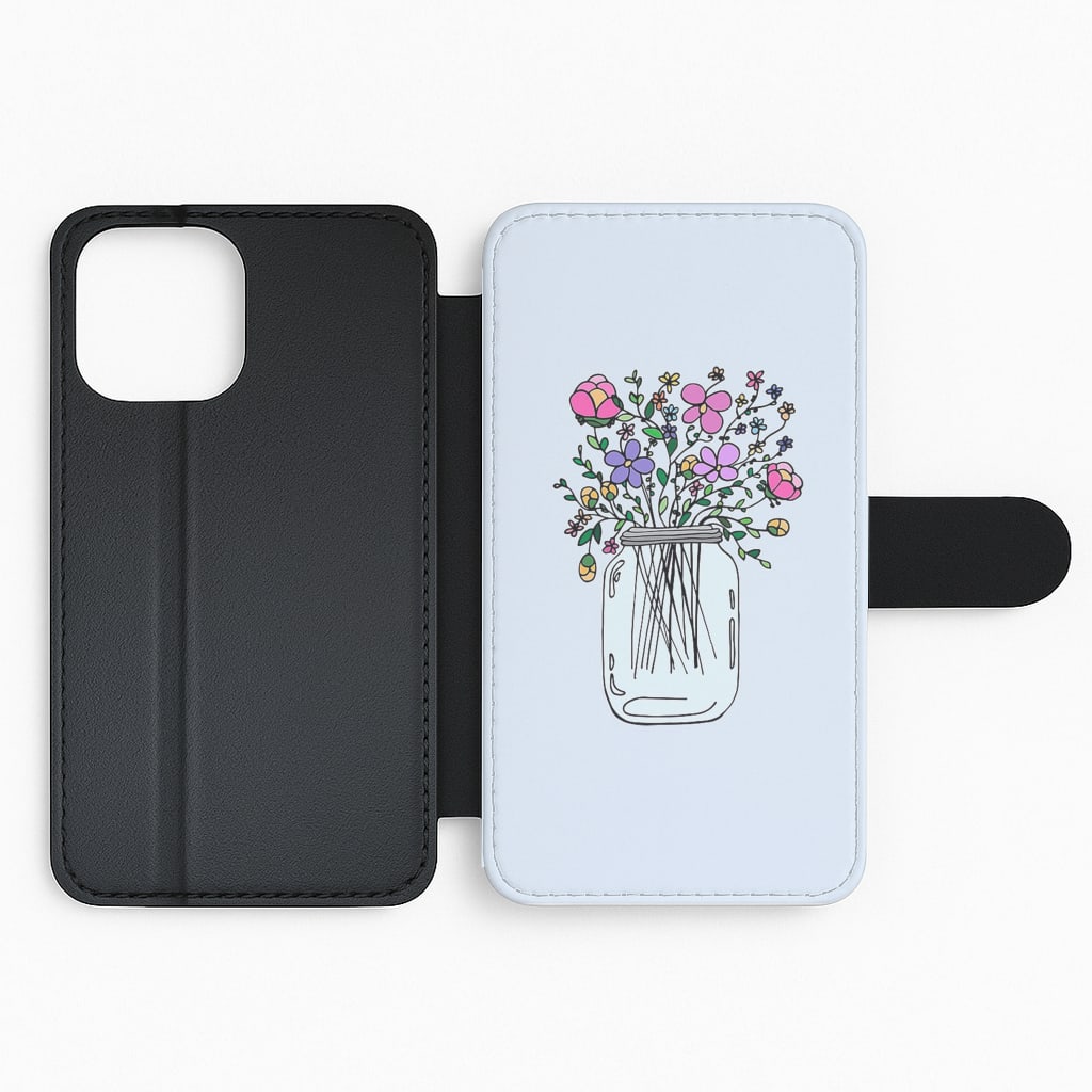 Cartoon Flower Jar Flip Wallet Phone Case