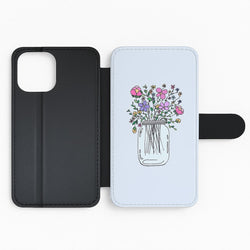 Cartoon Flower Jar Flip Wallet Phone Case