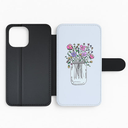 Cartoon Flower Jar Flip Wallet Phone Case