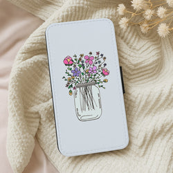 Cartoon Flower Jar Flip Wallet Phone Case