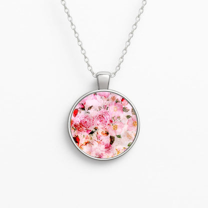 Pretty Pink Chic Floral Pattern Circle Necklace