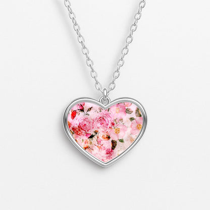 Pretty Pink Chic Floral Pattern Heart Necklace