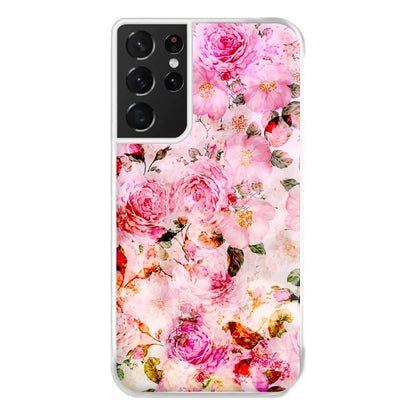 Pretty Pink Chic Floral Pattern Phone Case for Galaxy S21 Ultra