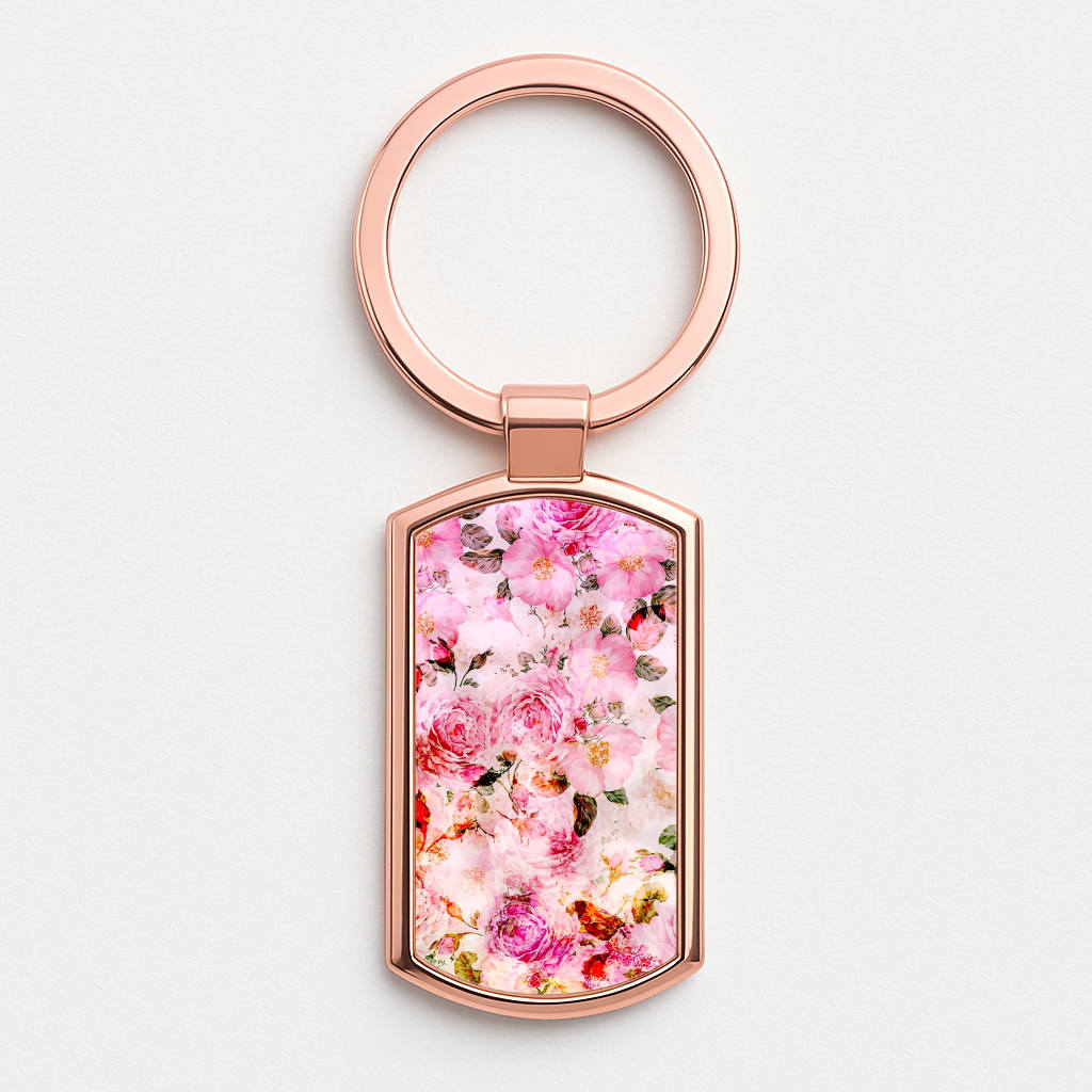Pretty Pink Chic Floral Pattern Rose Gold Keyring