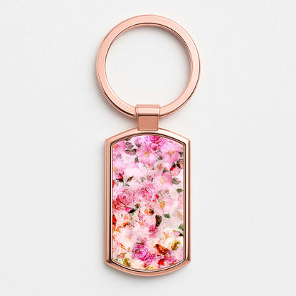 Pretty Pink Chic Floral Pattern Rose Gold Keyring
