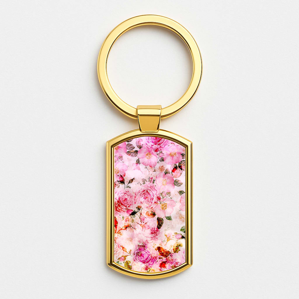 Pretty Pink Chic Floral Pattern Gold Keyring