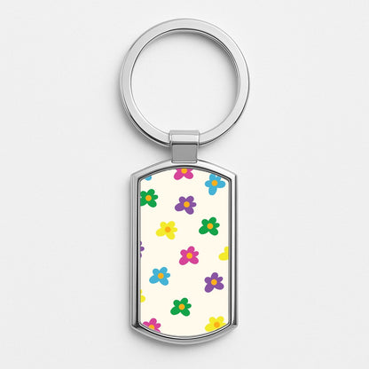 Cute Flower Pattern - Floral Silver Keyring