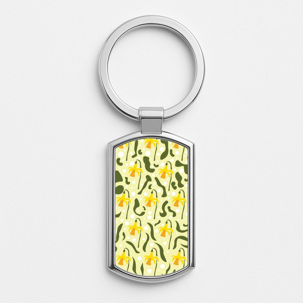 Daffodil Pattern - Floral Silver Keyring